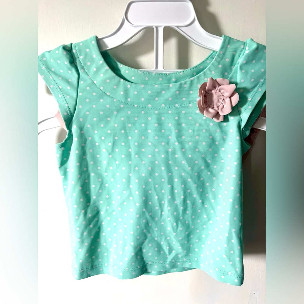 2T Green and White polka dot swimsuit